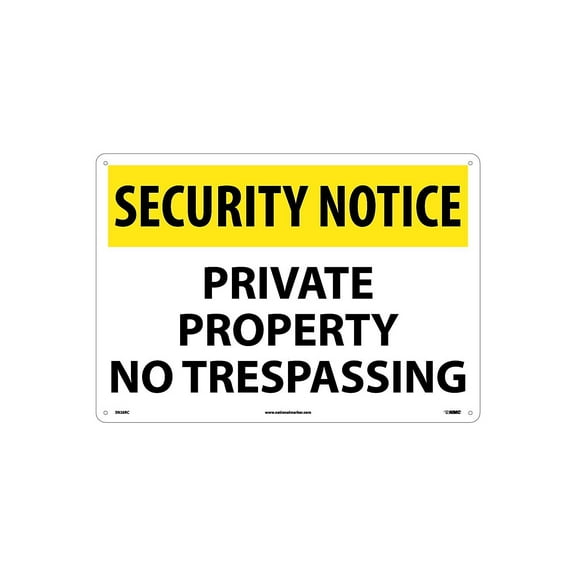 National Marker Security Notice Signs; Private Property No Trespassing 14X20 Rigid Plastic SN26RC