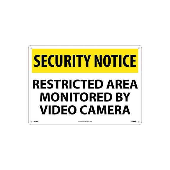 National Marker Security Notice Signs; Restricted Area Monitored By Video Camera 14X20 Rigid Plastic