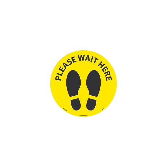 National Marker Temp-Step Floor Decal "Please Wait Here " 8" Yellow/Black (WFS83AYL)
