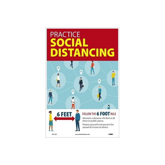 National Marker Vinyl Poster "Practice Social Distancing " 18" x 12" Multicolor (PST147C)