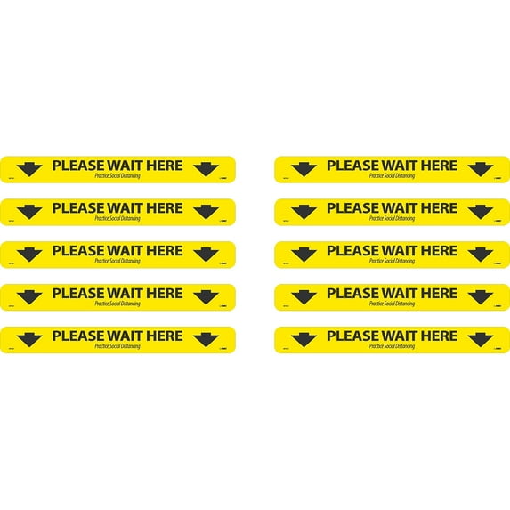 National Marker Walk-On Floor Decal "Please Wait Here " 2.25" x 20" Yellow/Black 10 (WFS8110)