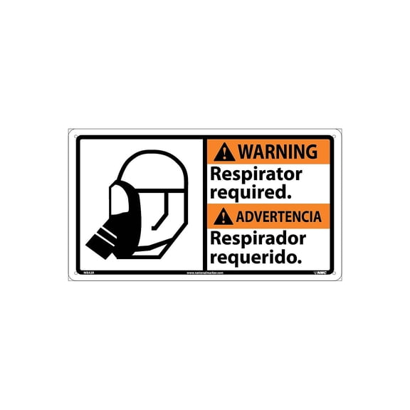 National Marker Warning Sign; Respirator Required (Bilingual W/Graphic) 10X18 Rigid Plastic WBA2R