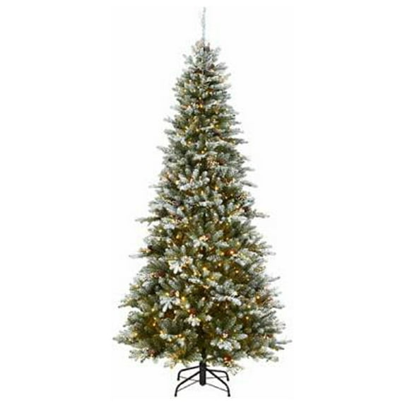 National PEMG8-D18-75 Feel Real Artificial Pre-Lit Christmas Tree, Snowy Morgan Spruce, 700 Dual LED Lights - Quantity 1
