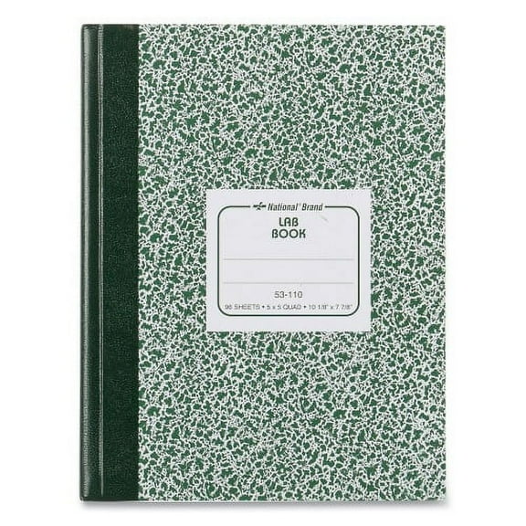 National Paper Lab Notebook, Quadrille Rule, Green Marble Cover, 10.13 x 7.88, 96 Sheets (53110)
