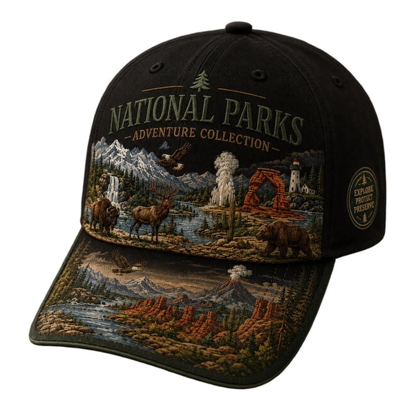 National Park Adventure Cap, Adjustable Great Smoky Mountains Hat Smoky Mountain Black Bear Hiking Hat for Men & Women