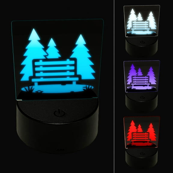 National Park Bench with Pine Trees and Grass LED Night Light Sign 3D Illusion Desk Nightstand Lamp