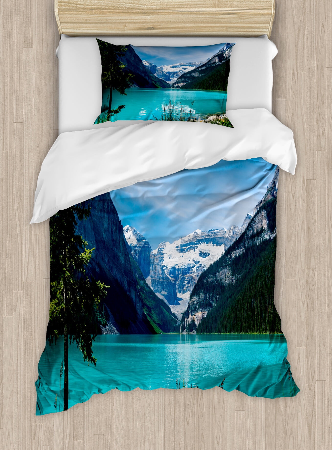 Teal Dark Seafoam Twin Duvet Cover Set with Pillow Sham
