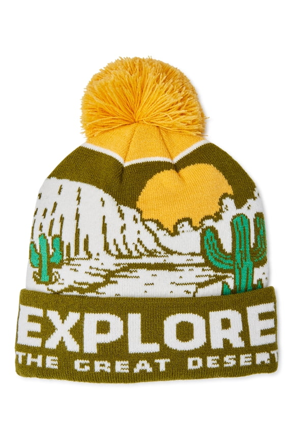Explore The Great Desert Cuffed Knit Beanie Hat with Pom
