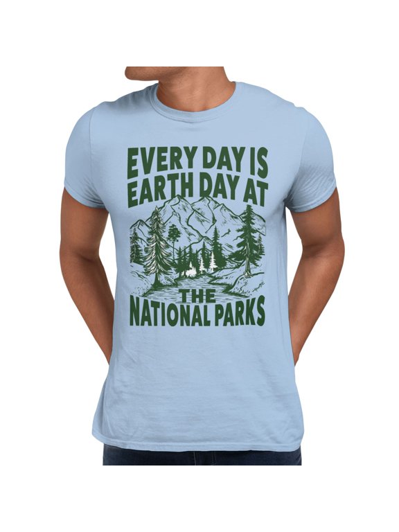 Every Day Is Earth Day Mountain Men's T-Shirt (Light Blue, S-XXXL)