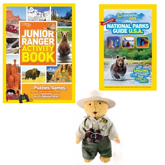 National Park Gift Set Includes National Geographic Kids National Parks Guide, Junior Ranger Activity Book, and Park Ranger Bear