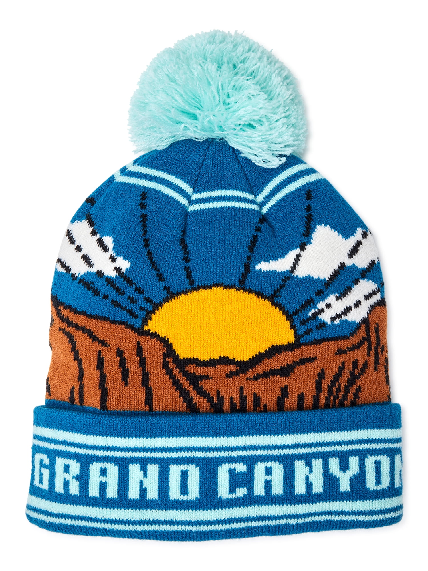 National Park Grand Canyon Cuffed Knit Beanie Hat with Pom 