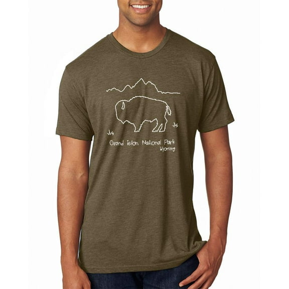 National Park Grand Teton Buffalo Mens Soft T Shirt Heather Brown 2XL