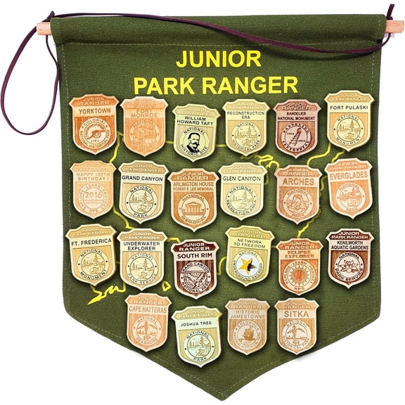 National Park Junior Ranger Badge Display Banner with Storage Tube USA Map Organizer for Junior Ranger Badges, Pins & Patches Designed by in California