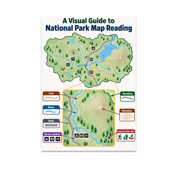 National Park Map Reading Visual Guide - Geography Teacher - 13x19 Poster Print