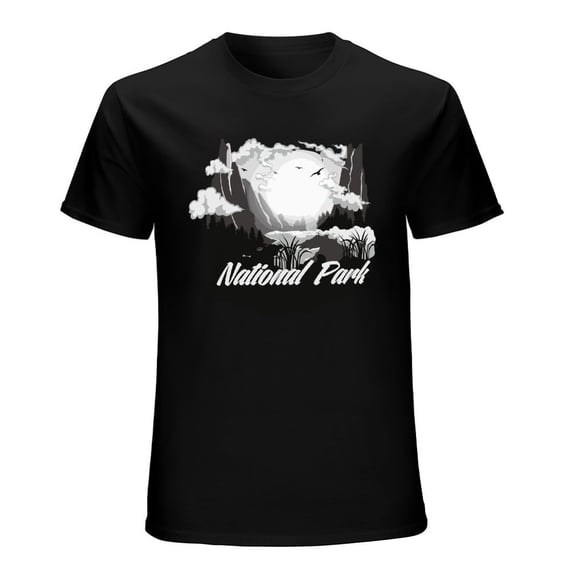 National Park Men’s T-Shirt 100% Cotton Casual Short Sleeve Tops Gift Tee Black M