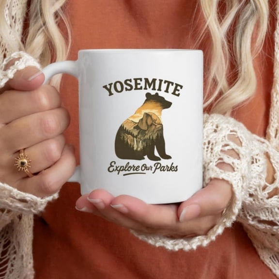 National Park Mug, Vintage Bear Mountain Scene Ceramic Cup, Modern Nature Collector Gift, linia National Park Drinkware.jpg