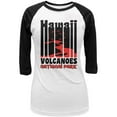 thumbnail image 1 of National Park Retro 70s Color Bars Hawaii Volcanoes Juniors Raglan T Shirt White-Black SM, 1 of 1