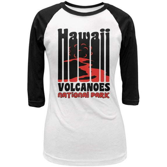 National Park Retro 70s Color Bars Hawaii Volcanoes Juniors Raglan T Shirt White-Black SM