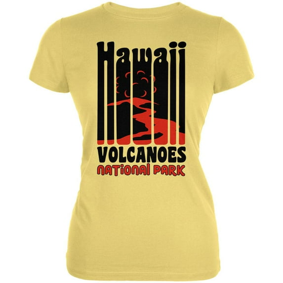 National Park Retro 70s Color Bars Hawaii Volcanoes Juniors Soft T Shirt Yellow MD