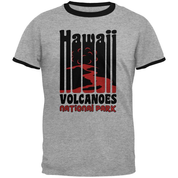 National Park Retro 70s Color Bars Hawaii Volcanoes Mens Ringer T Shirt Heather-Black X-LG