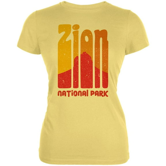 National Park Retro 70s Color Bars Zion Juniors Soft T Shirt Yellow SM