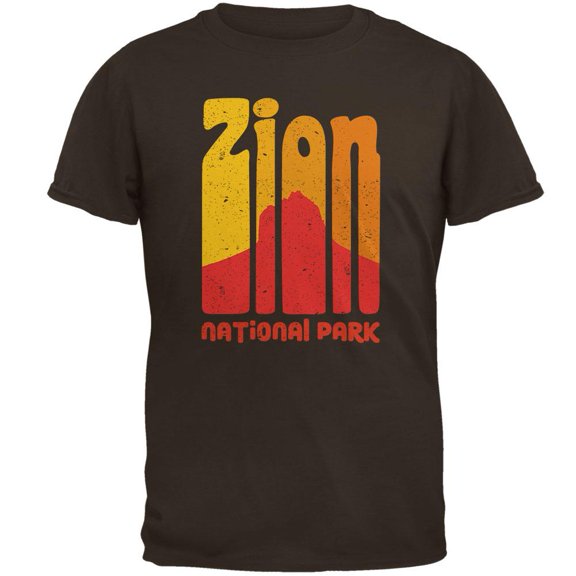 National Park Retro 70s Color Bars Zion Mens T Shirt Brown SM