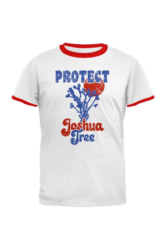 National Park Retro 70s Landscape Protect Joshua Tree Mens Ringer T Shirt White-Red X-LG