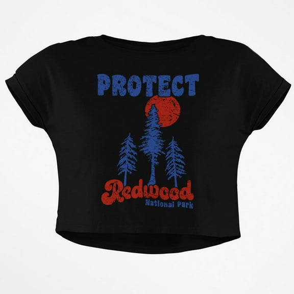 National Park Retro 70s Landscape Protect Redwood Junior Boxy Crop Top T Shirt