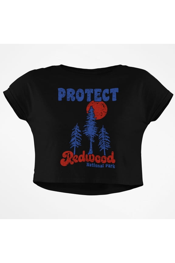 National Park Retro 70s Landscape Protect Redwood Junior Boxy Crop Top T Shirt