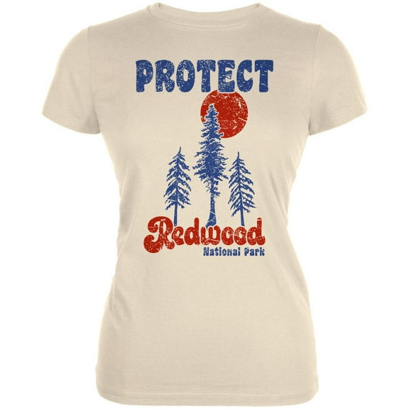 National Park Retro 70s Landscape Protect Redwood Juniors Soft T Shirt Soft Cream X-LG