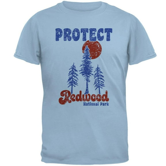 National Park Retro 70s Landscape Protect Redwood Mens T Shirt Light Blue X-LG