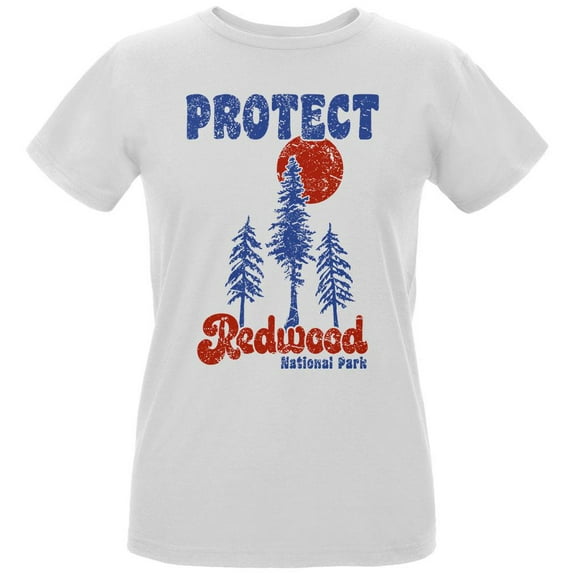 National Park Retro 70s Landscape Protect Redwood Womens Organic T Shirt White SM