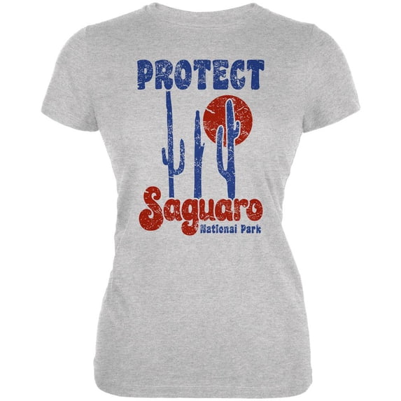 National Park Retro 70s Landscape Protect Saguaro Juniors Soft T Shirt Heather 2XL