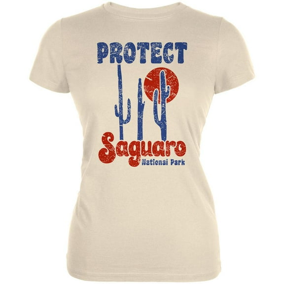 National Park Retro 70s Landscape Protect Saguaro Juniors Soft T Shirt Soft Cream MD