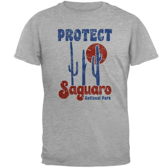 National Park Retro 70s Landscape Protect Saguaro Mens Soft T Shirt Heather LG