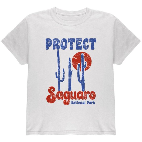 National Park Retro 70s Landscape Protect Saguaro Youth T Shirt White Youth X-SM