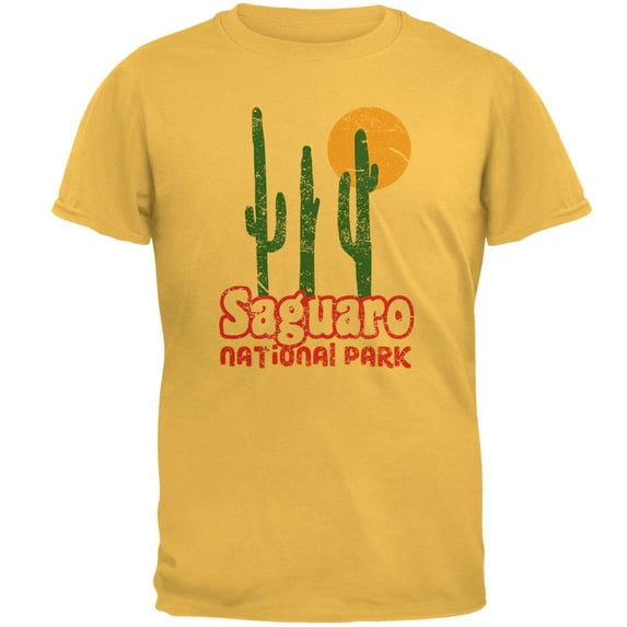 National Park Retro 70s Landscape Saguaro Mens T Shirt Honey X-LG