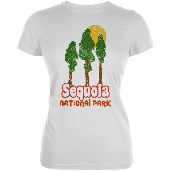 National Park Retro 70s Landscape Sequoia Juniors Soft T Shirt White MD