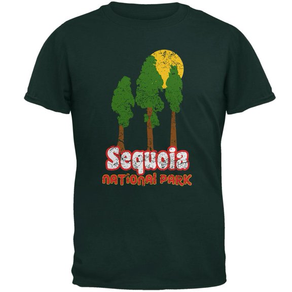 National Park Retro 70s Landscape Sequoia Mens T Shirt Forest Green X-LG