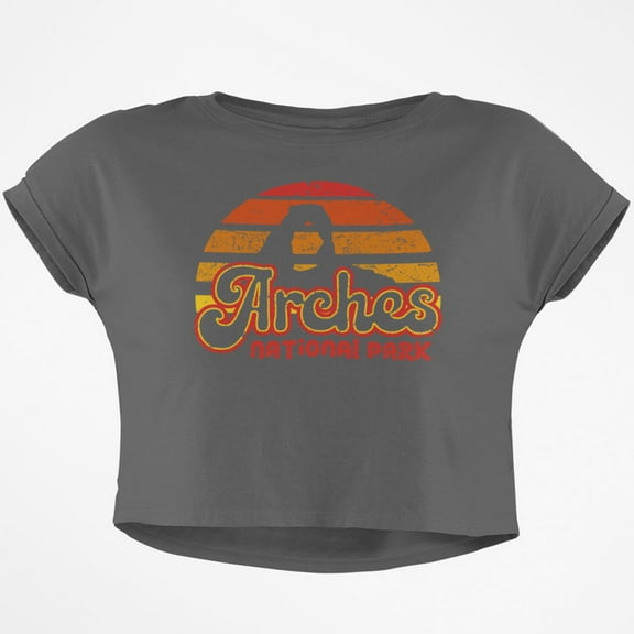 National Park Retro 70s Sunset Arches Junior Boxy Crop Top T Shirt