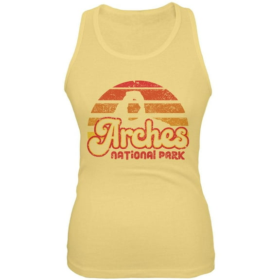 National Park Retro 70s Sunset Arches Juniors Soft Tank Top Yellow MD