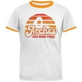 thumbnail image 1 of National Park Retro 70s Sunset Arches Mens Ringer T Shirt White-Gold LG, 1 of 1