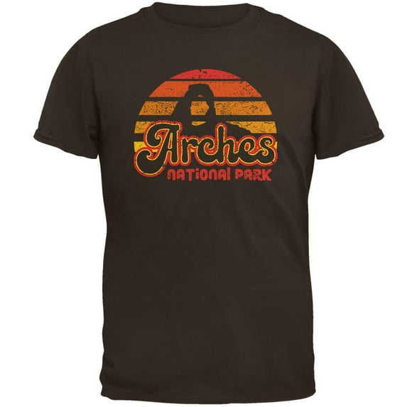 National Park Retro 70s Sunset Arches Mens T Shirt Brown X-LG