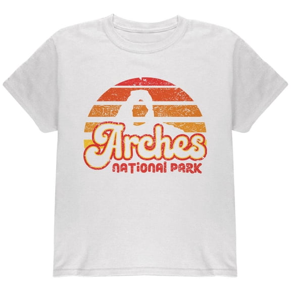 National Park Retro 70s Sunset Arches Youth T Shirt White Youth X-SM