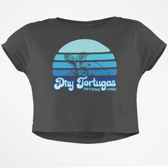 National Park Retro 70s Sunset Dry Tortugas Junior Boxy Crop Top T Shirt