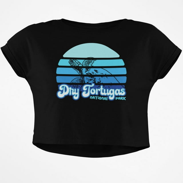 National Park Retro 70s Sunset Dry Tortugas Junior Boxy Crop Top T Shirt