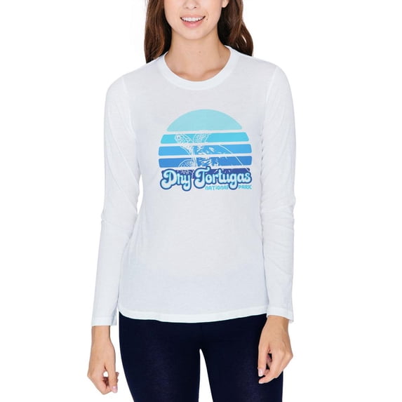 National Park Retro 70s Sunset Dry Tortugas Juniors Long Sleeve T-Shirt White LG