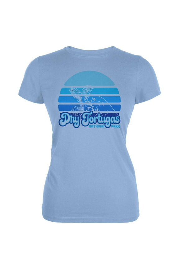 National Park Retro 70s Sunset Dry Tortugas Juniors Soft T Shirt Light Blue LG
