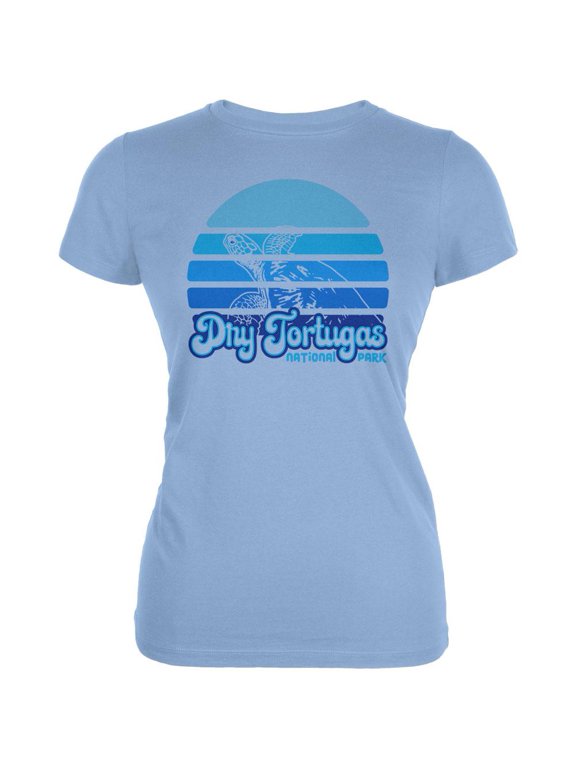 National Park Retro 70s Sunset Dry Tortugas Juniors Soft T Shirt Light Blue SM
