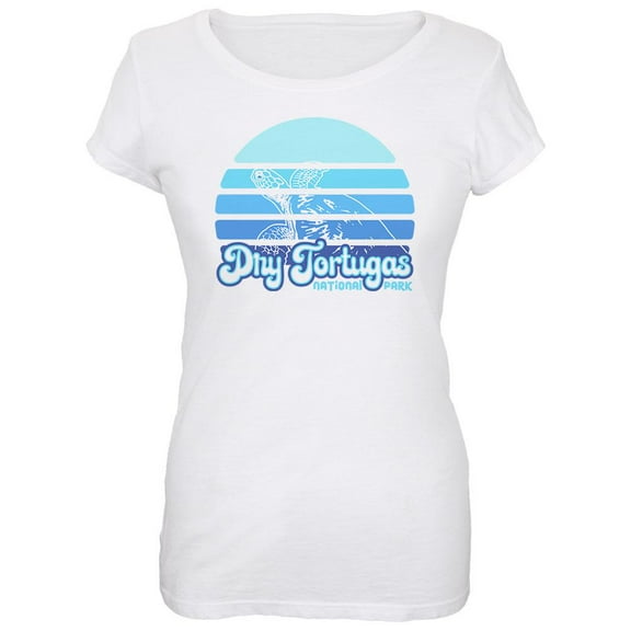 National Park Retro 70s Sunset Dry Tortugas Juniors Soft T Shirt White X-LG